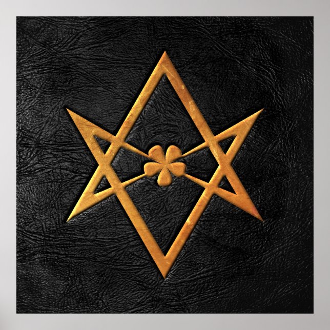 Golden Thelemic Unicursal Hexagram Black Leather Poster (Front)