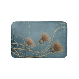 Golden Thistle Teal Blue Texture Elegance Bath Mat