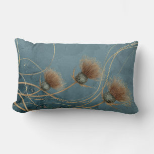 Golden Thistle Teal Blue Texture Elegance Lumbar Cushion