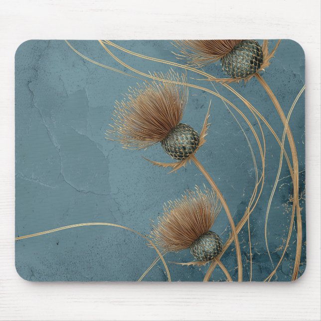 Golden Thistle Teal Blue Texture Elegance Mouse Pad (Front)