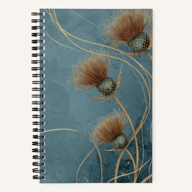 Golden Thistle Teal Blue Texture Elegance Notebook (Front)