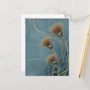 Golden Thistle Teal Blue Texture Elegance Postcard