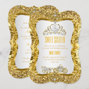 Golden Tiara Princess Sweet 16 Gold White Invite