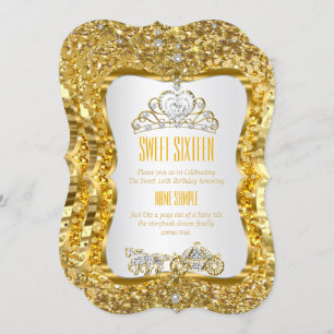 Golden Tiara Princess Sweet 16 Gold White Invite