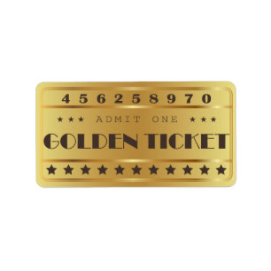 Golden Ticket Admit One Stars  Birthday Party Label