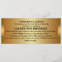 GOLDEN TICKET Birthday Party Event Invitation