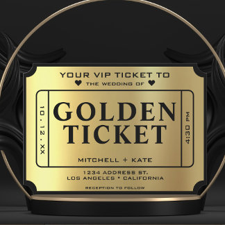 Golden Ticket Black & Gold Wedding Invitation