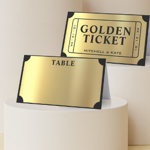 Golden Ticket Black & Gold Wedding Place Card