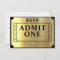 Golden Ticket Black & Gold Wedding RSVP