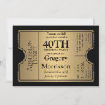 Golden Ticket Style 40th Birthday Party Invite<br><div class="desc">COLOR PALETTE: black and gold DESIGN COLLECTION: 40th birthday celebration for your favourite grandfather, grandmother, mother, father, aunt or uncle on reaching this milestone age. This modern, hollywood premier style, elegant movie ticket stub party invitation is perfect for your celebration of any kind. The typography style layout is especially easy...</div>