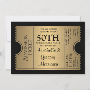 Golden Ticket Style 50th Wedding Anniversary Party Invitation