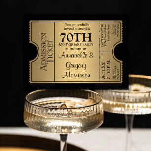 Golden Ticket Style 70th Wedding Anniversary Party Invitation