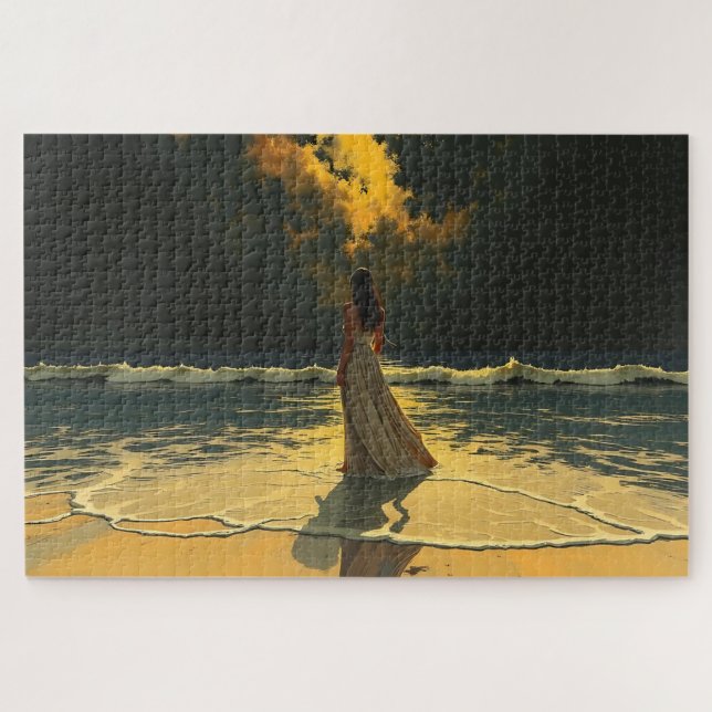 Golden Tide of Solitude | Celestial Tides Jigsaw Puzzle (Horizontal)
