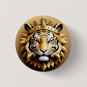 Golden Tiger Crest Emblem 3 Cm Round Badge