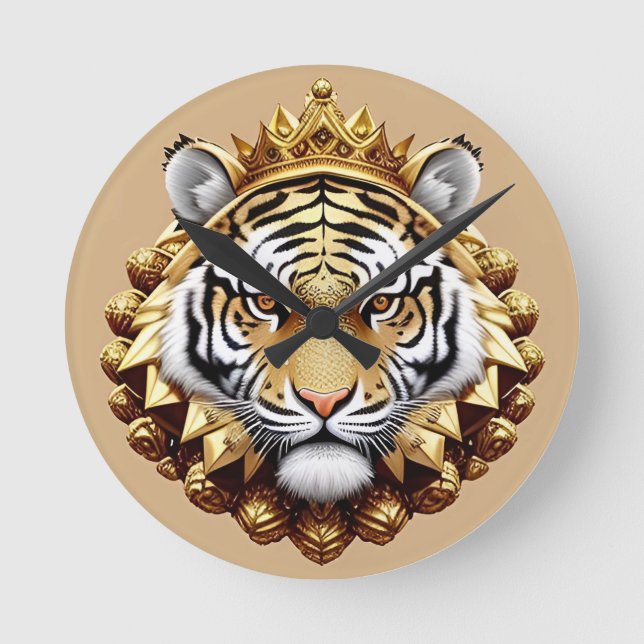 Golden Tiger Crest Emblem Round Clock (Front)
