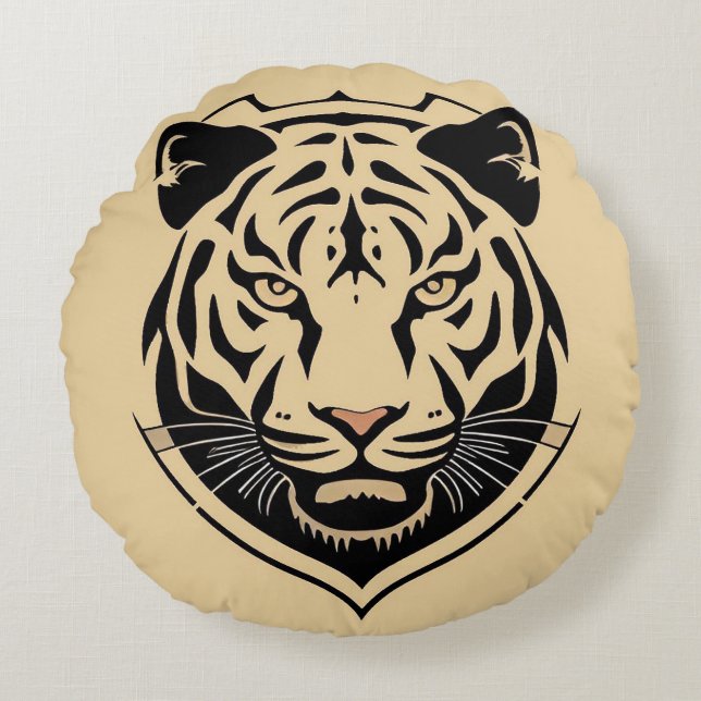 Golden Tiger Crest Emblem Round Cushion (Front)