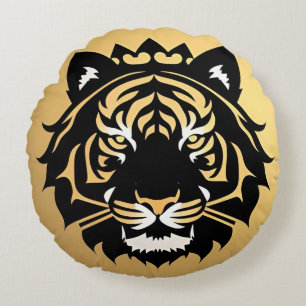 Golden Tiger Crest Emblem Round Cushion