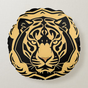 Golden Tiger Crest Emblem Round Cushion