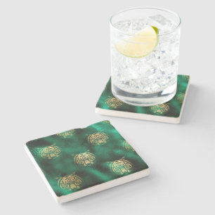 Golden Tiger Face Emerald Green Wild Animal Feline Stone Coaster