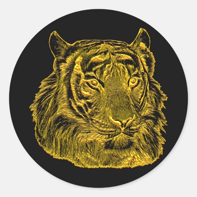 Golden Tiger Face jungle safari animal nature art Classic Round Sticker (Front)