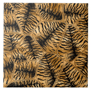 Golden Tiger Faux Fur Cells Ceramic Tile