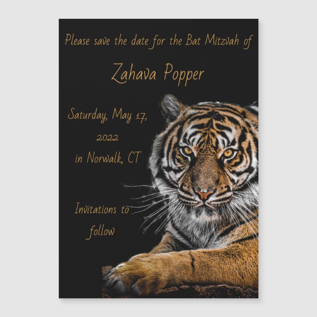 Golden Tiger Magnetic Save the Date Card (Front)
