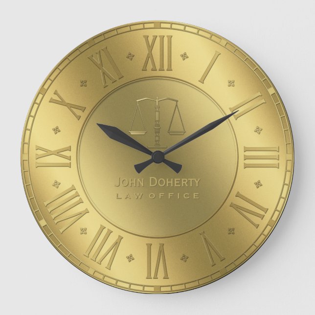 Golden Times | Personalizable Attorney At Law Large Clock (Front)