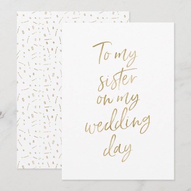 Golden "To my sister on my wedding day" Invitation (Front/Back)
