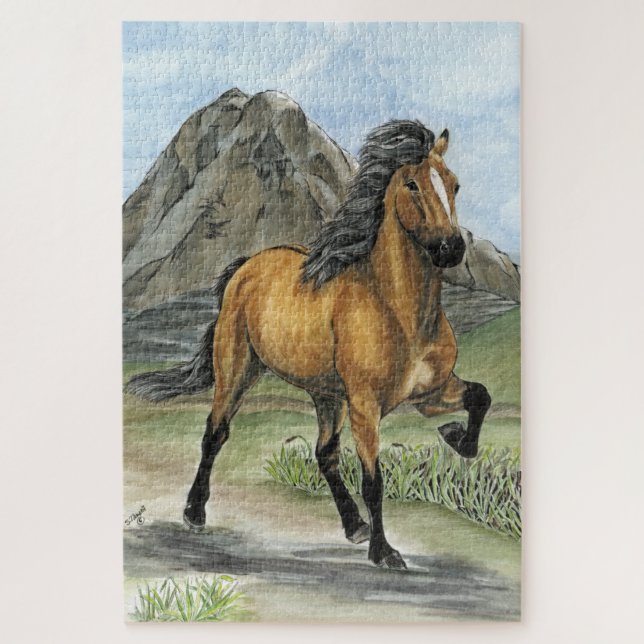 Golden Tolt Icelandic Horse and Mountain Jigsaw Puzzle (Vertical)
