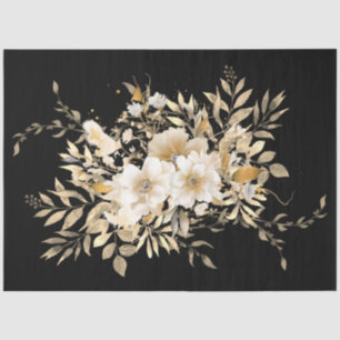 Golden Tone Floral on Black Decoupage Tissue Paper