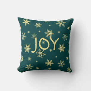 golden tone snowflake pattern teal cushion
