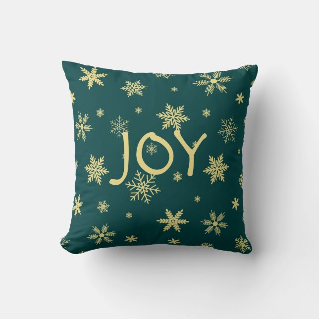 golden tone snowflake pattern teal cushion (Front)