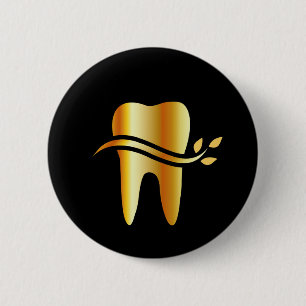 Golden Tooth with leaves 6 Cm Round Badge