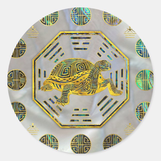 Golden Tortoise / Turtle Feng Shui Abalone Shell Classic Round Sticker (Front)