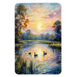 Golden Tranquillity Sunset Pond Landscape with Duc Magnet