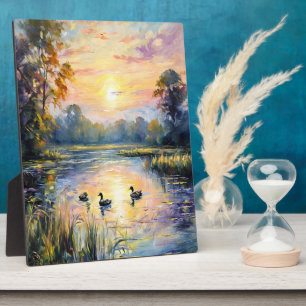 Golden Tranquillity Sunset Pond Landscape with Duc Plaque