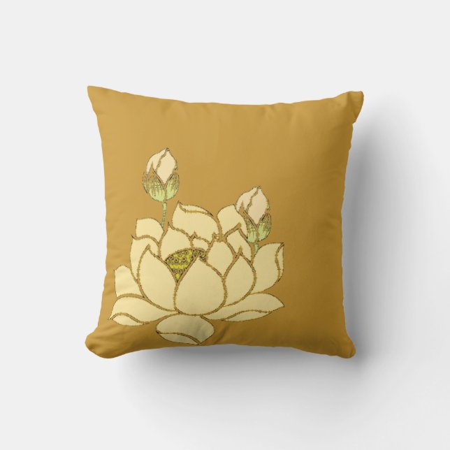 Golden Tranquillity: Yellow Lotus  Cushion (Front)