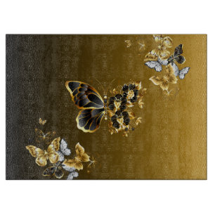 Golden Transformation – Floral Butterfly Artwork Cutting Board