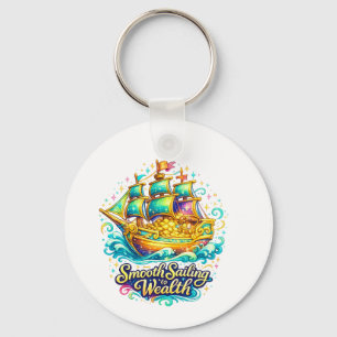 Golden Treasure Ship Abundance Round Keychain