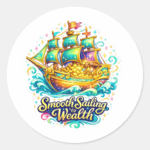 Golden Treasure Ship Classic Round Sticker | Wealt