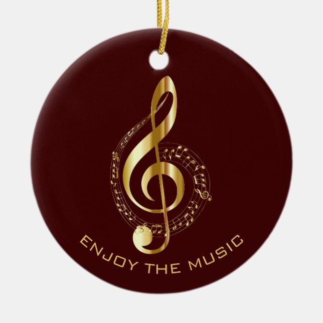 Golden Treble Clef Ceramic Ornament (Front)