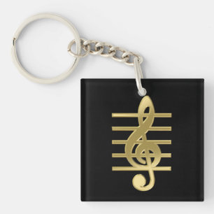 Golden treble clef key ring