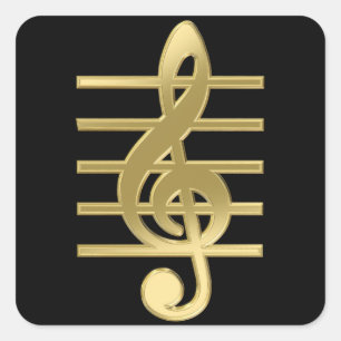 Golden treble clef square sticker
