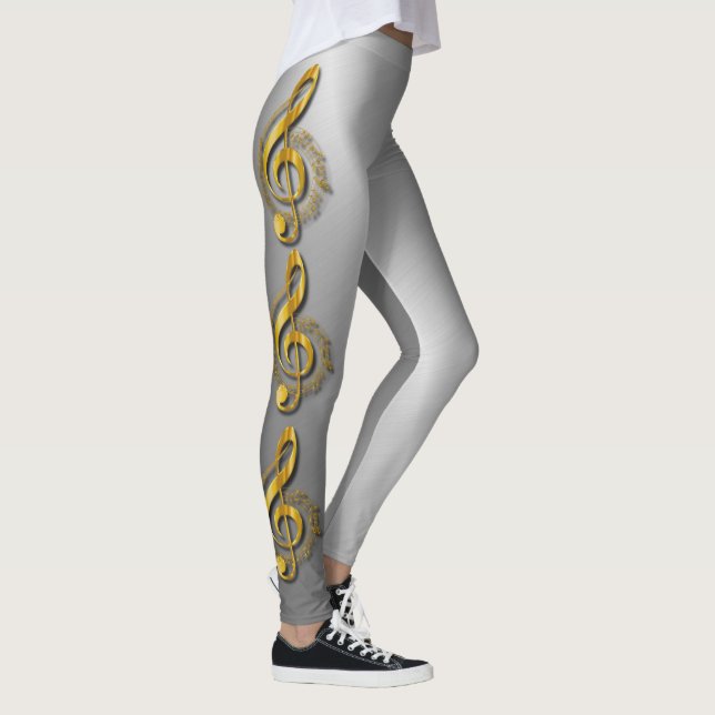 Golden Treble Clef With Notes And Shadows Leggings (Right)
