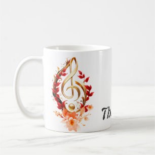 Golden treble clef with red leaves. coffee mug