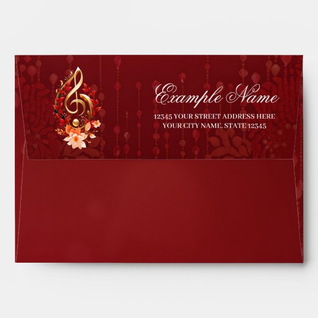 Golden treble clef with red leaves.  envelope (Back (Top Flap))