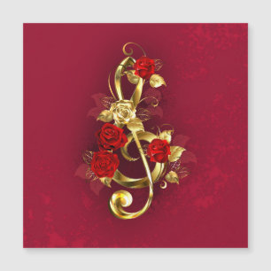 Golden Treble Clef with Rose Flowers