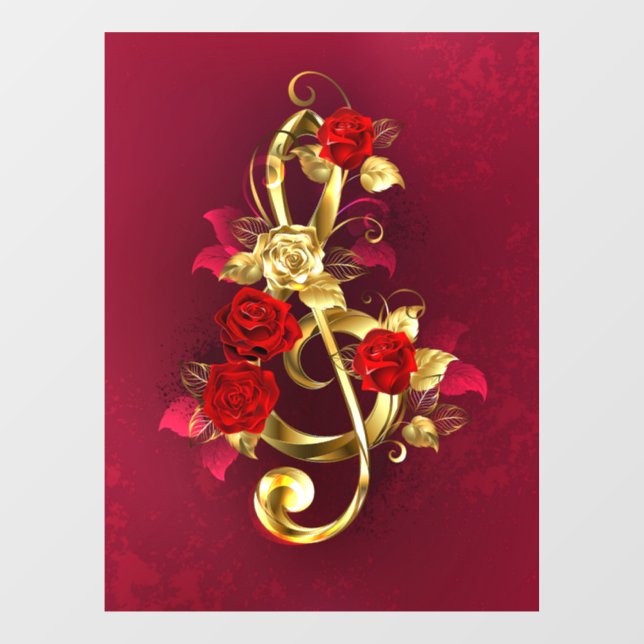 Golden Treble Clef with Rose Flowers (Sheet)