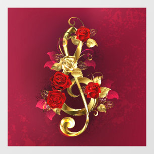 Golden Treble Clef with Rose Flowers