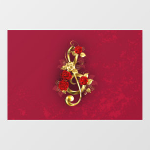 Golden Treble Clef with Rose Flowers